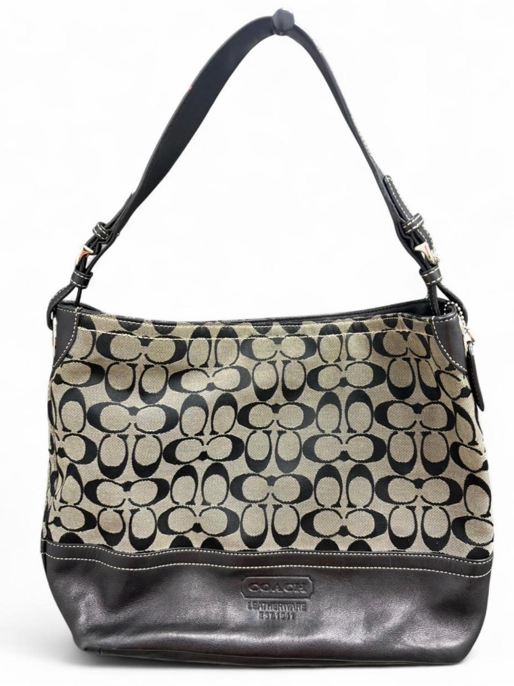 Coach Signature Canvas Shoulder Bag in Khaki and Brown